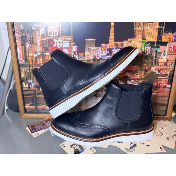 Johnston & Murphy Collection Chelsea Wingtip Boots Black Leather Italy Mens 10M main image 4